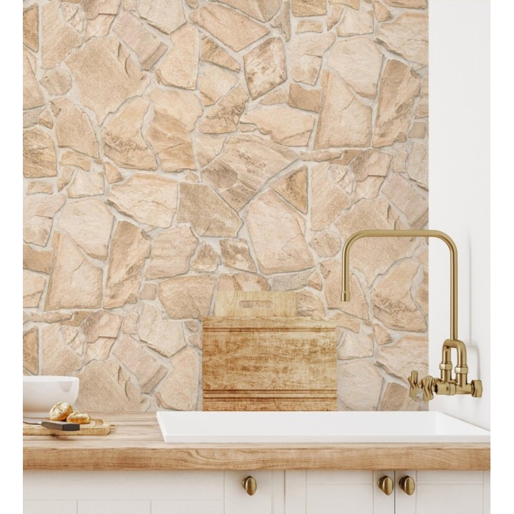 Papel pintado de piedra natural texturizada estilo rústico tonos arena - Limestone 683291