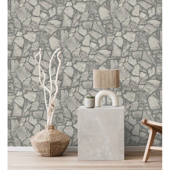 Papel pintado de piedra natural texturizada estilo rústico tonos grises - Limestone 683292
