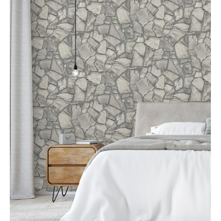 Papel pintado de piedra natural texturizada estilo rústico tonos grises - Limestone 683292