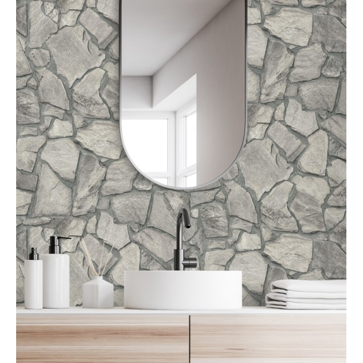 Papel pintado de piedra natural texturizada estilo rústico tonos grises - Limestone 683292