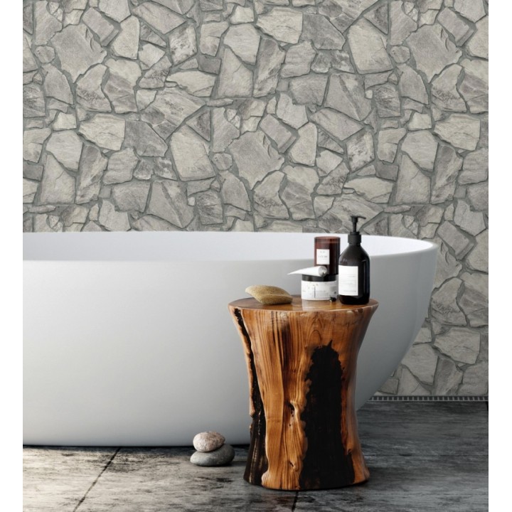 Papel pintado de piedra natural texturizada estilo rústico tonos grises - Limestone 683292