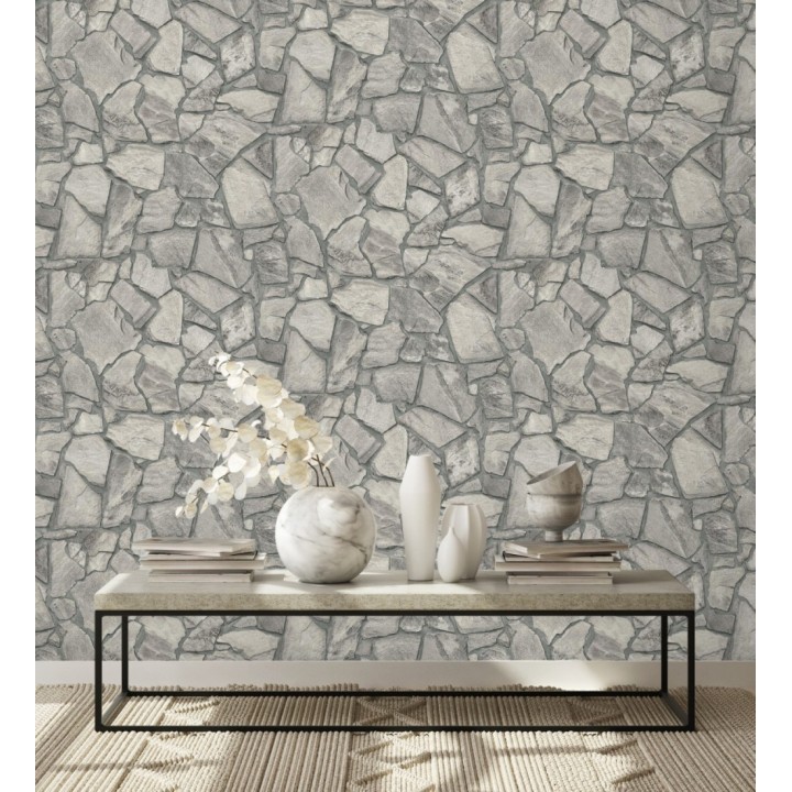 Papel pintado de piedra natural texturizada estilo rústico tonos grises - Limestone 683292