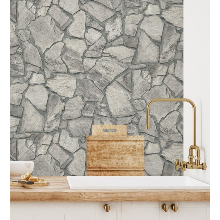 Papel pintado de piedra natural texturizada estilo rústico tonos grises - Limestone 683292