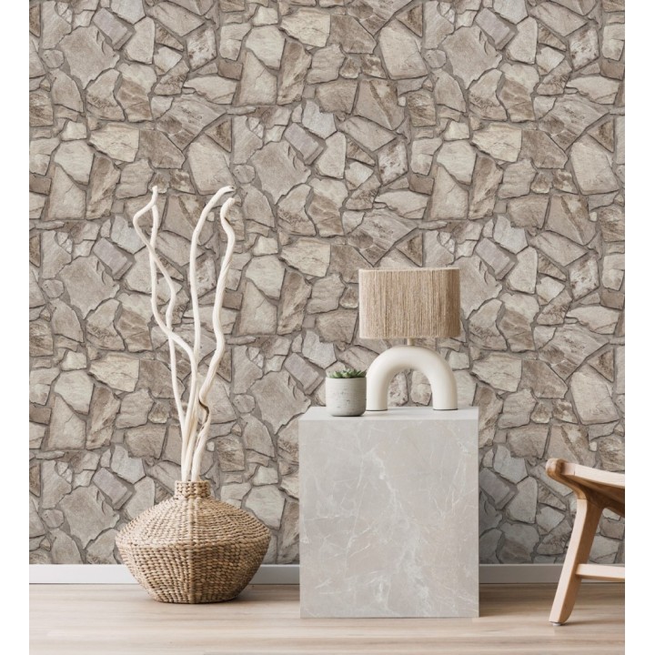 Papel pintado de piedra natural texturizada estilo rústico tonos grises y marrones - Limestone 683293