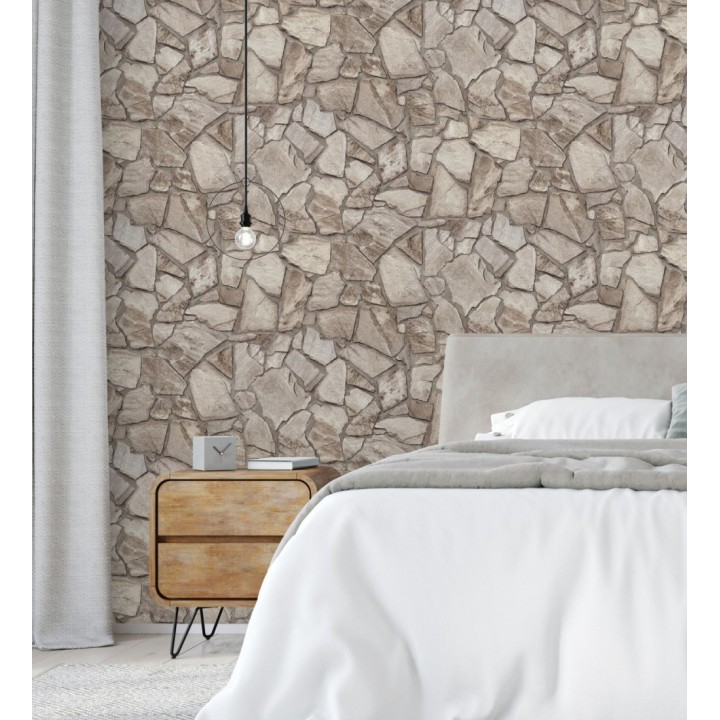 Papel pintado de piedra natural texturizada estilo rústico tonos grises y marrones - Limestone 683293