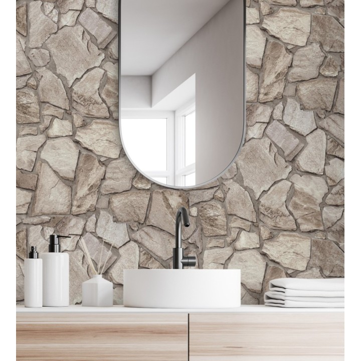 Papel pintado de piedra natural texturizada estilo rústico tonos grises y marrones - Limestone 683293