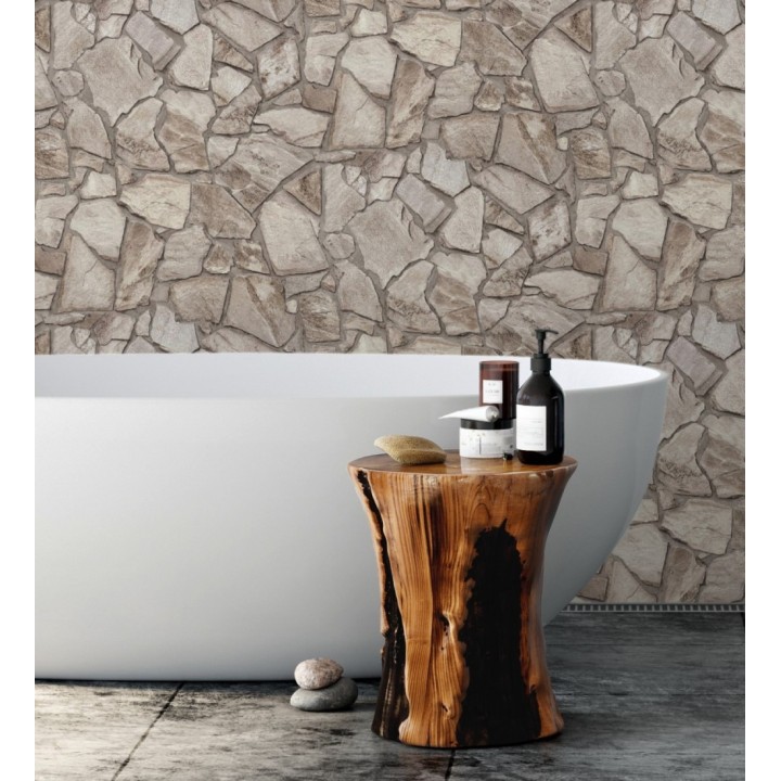 Papel pintado de piedra natural texturizada estilo rústico tonos grises y marrones - Limestone 683293