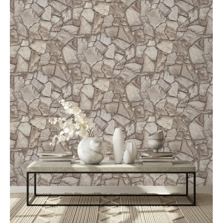 Papel pintado de piedra natural texturizada estilo rústico tonos grises y marrones - Limestone 683293
