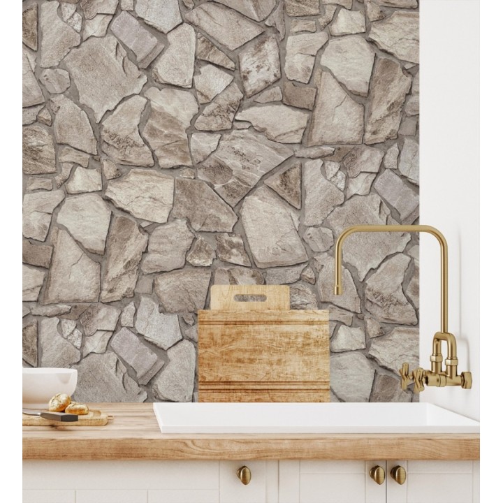 Papel pintado de piedra natural texturizada estilo rústico tonos grises y marrones - Limestone 683293