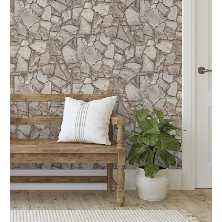 Papel pintado de piedra natural texturizada estilo rústico tonos grises y marrones - Limestone 683293