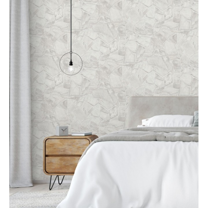 Papel pintado de piedra natural texturizada estilo rústico en tonos blancos y grises - Limestone 683294