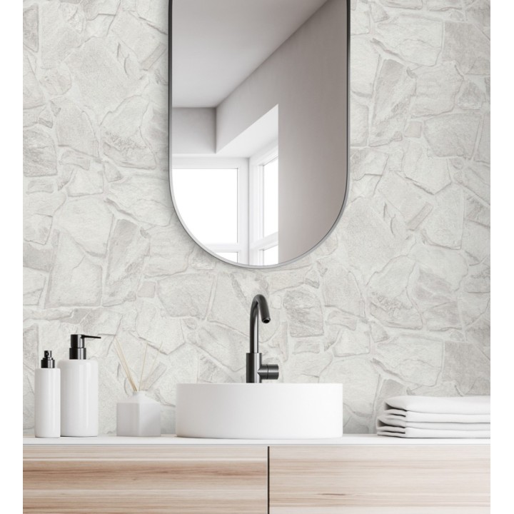 Papel pintado de piedra natural texturizada estilo rústico en tonos blancos y grises - Limestone 683294