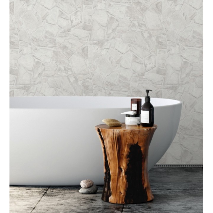 Papel pintado de piedra natural texturizada estilo rústico en tonos blancos y grises - Limestone 683294