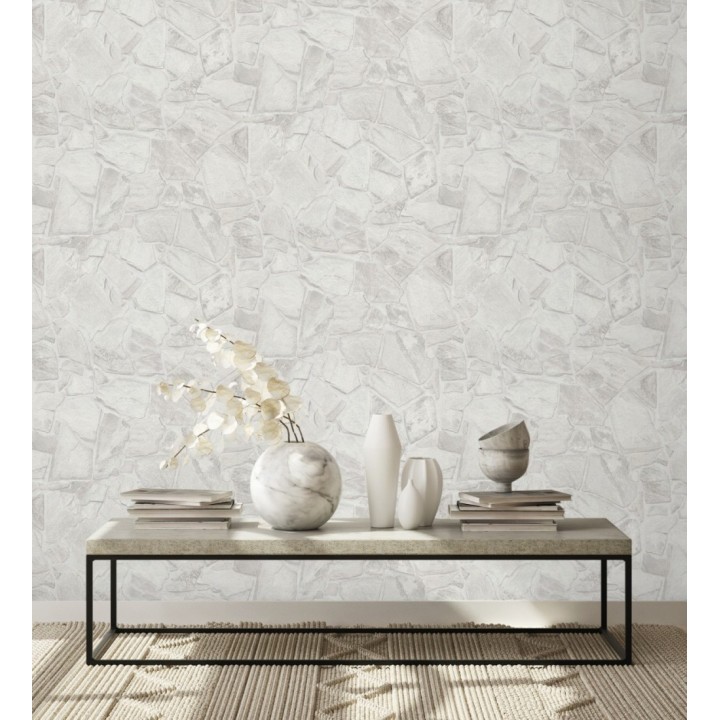 Papel pintado de piedra natural texturizada estilo rústico en tonos blancos y grises - Limestone 683294