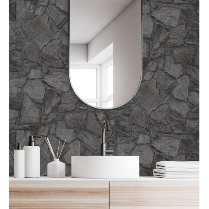 Papel pintado de piedra natural texturizada estilo rústico tonos grises oscuro - Limestone 683295