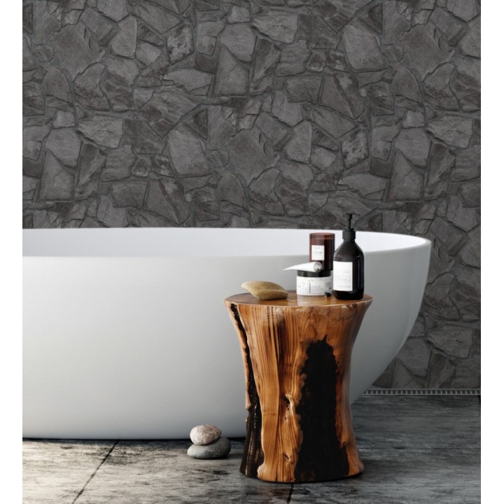 Papel pintado de piedra natural texturizada estilo rústico tonos grises oscuro - Limestone 683295