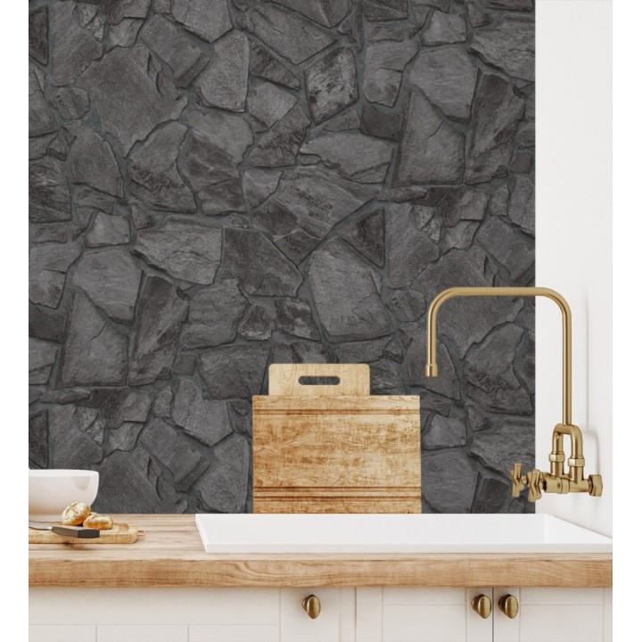 Papel pintado de piedra natural texturizada estilo rústico tonos grises oscuro - Limestone 683295