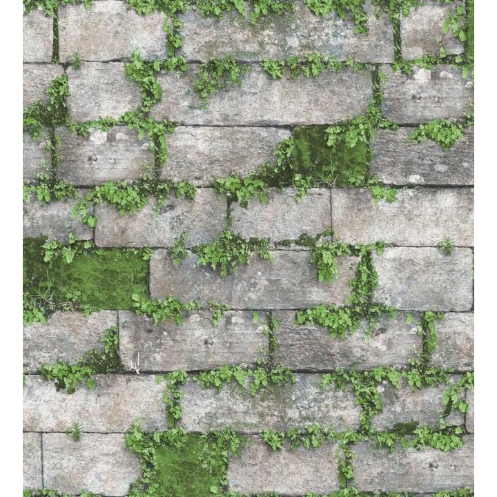 Papel pintado muro de piedra con musgo - Brick Garden 125802