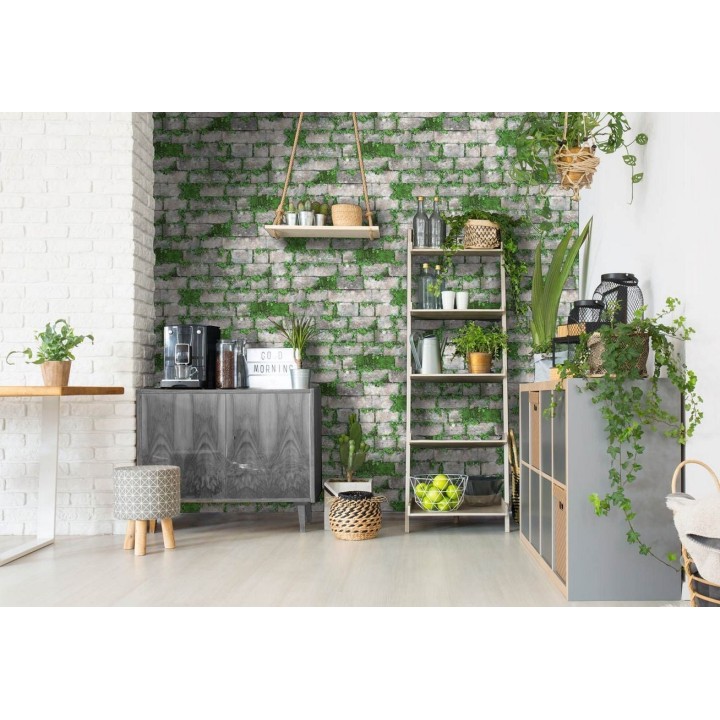 Papel pintado muro de piedra con musgo - Brick Garden 125802
