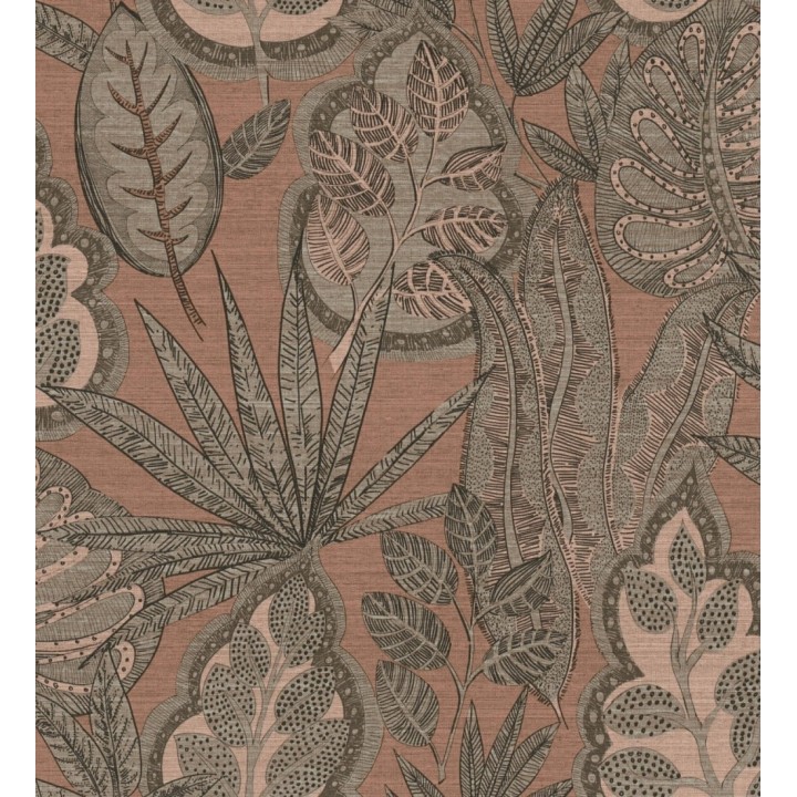 Papel pintado botánico con grandes hojas de estilo étnico colores tierra - Kenya Leaves 683304