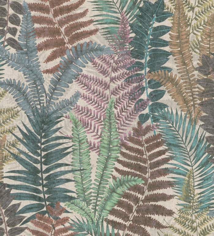 Papel pintado botánico de helechos con tonos tierra y verde - Maui Paradise 683308