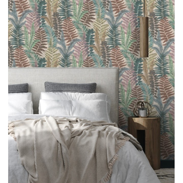 Papel pintado botánico de helechos con tonos tierra y verde - Maui Paradise 683308