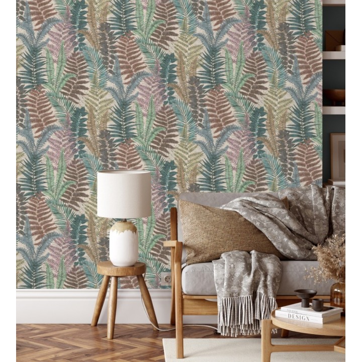 Papel pintado botánico de helechos con tonos tierra y verde - Maui Paradise 683308
