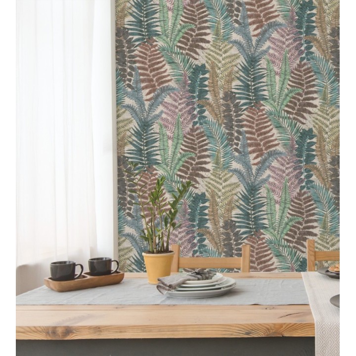 Papel pintado botánico de helechos con tonos tierra y verde - Maui Paradise 683308