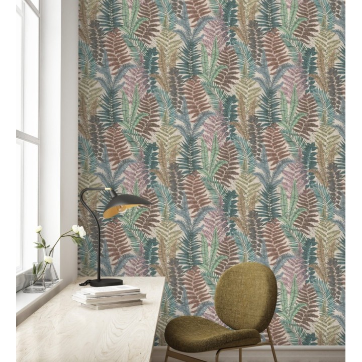 Papel pintado botánico de helechos con tonos tierra y verde - Maui Paradise 683308