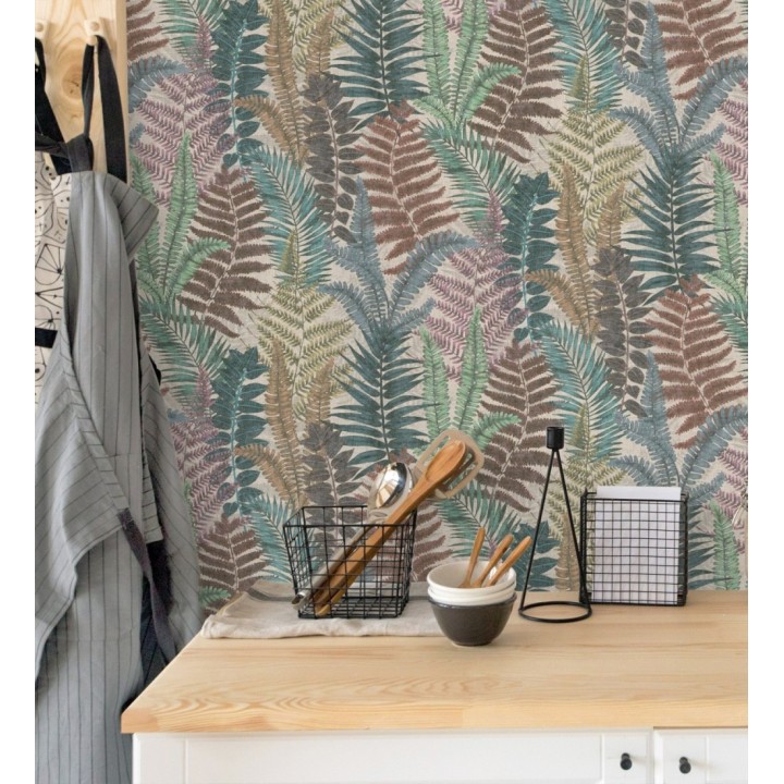 Papel pintado botánico de helechos con tonos tierra y verde - Maui Paradise 683308
