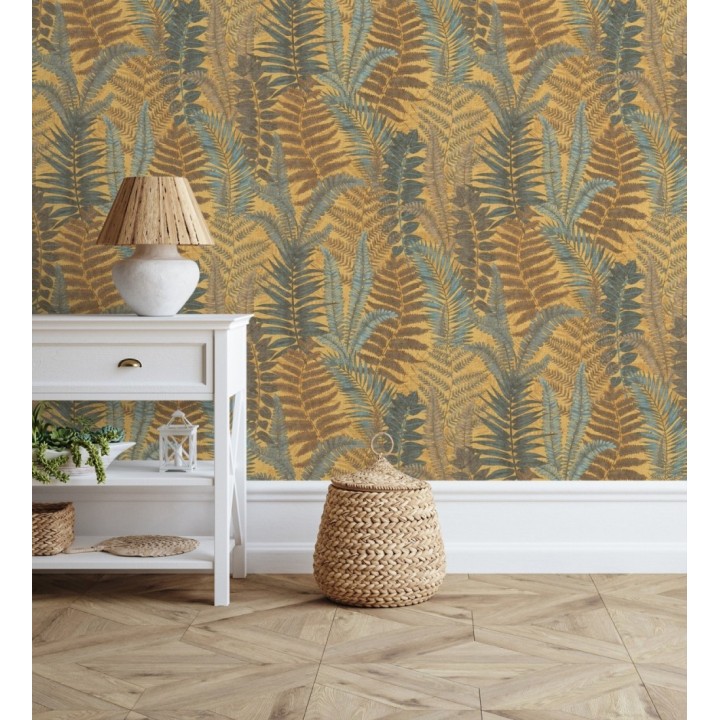 Papel pintado botánico de helechos con tonos verdes y amarillos - Maui Paradise 683309