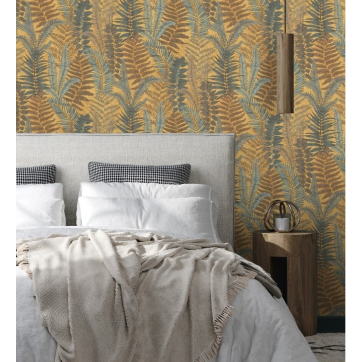 Papel pintado botánico de helechos con tonos verdes y amarillos - Maui Paradise 683309