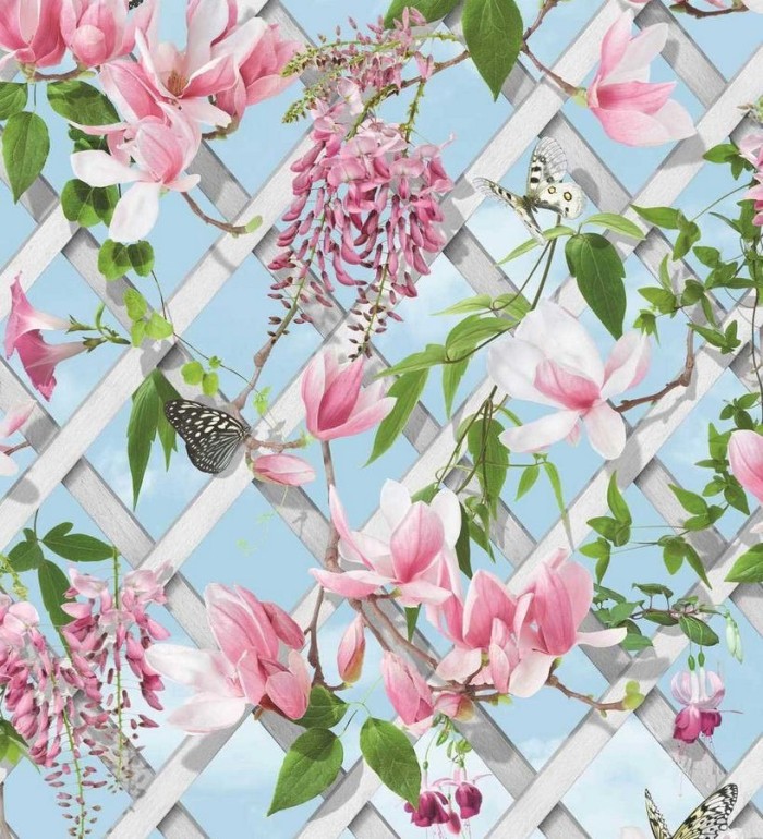 Papel pintado celosía de flores y mariposas - Beverly Gardens 125816