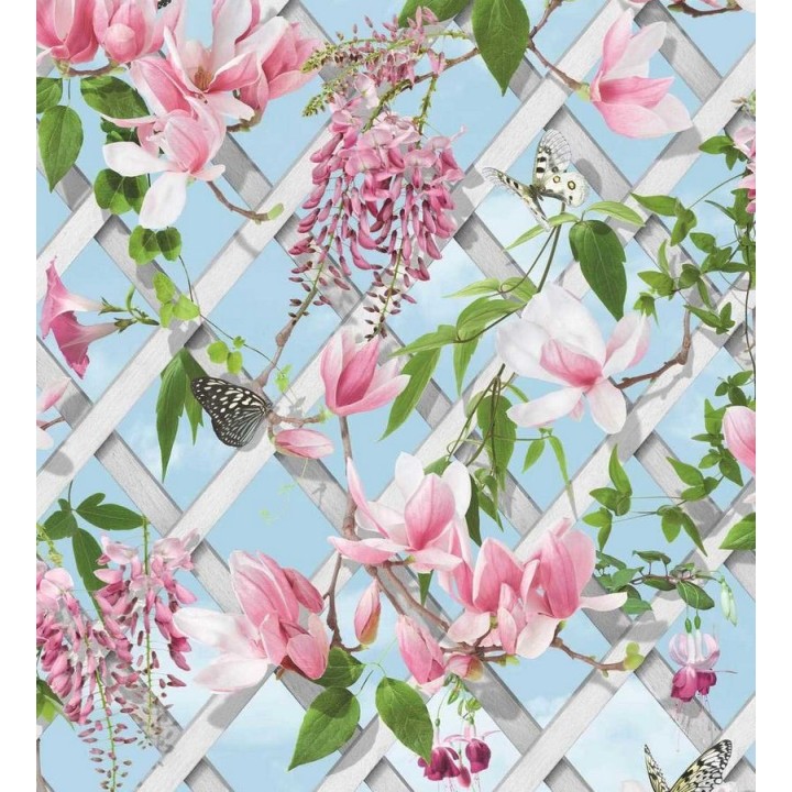 Papel pintado celosía de flores y mariposas - Beverly Gardens 125816