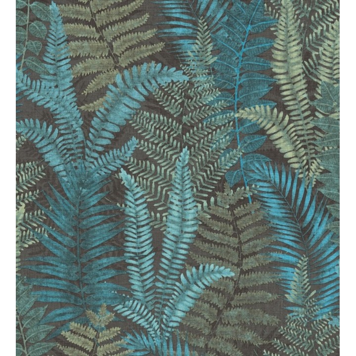 Papel pintado botánico de helechos con tonos turquesas y verdes - Maui Paradise 683310