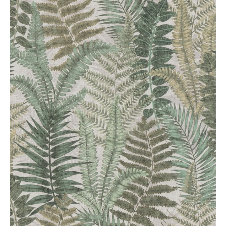 Papel pintado botánico de helechos con tonos beige grisáceo y verde - Maui Paradise 683311