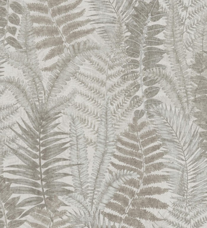 Papel pintado botánico de helechos con tonos beige y gris - Maui Paradise 683312