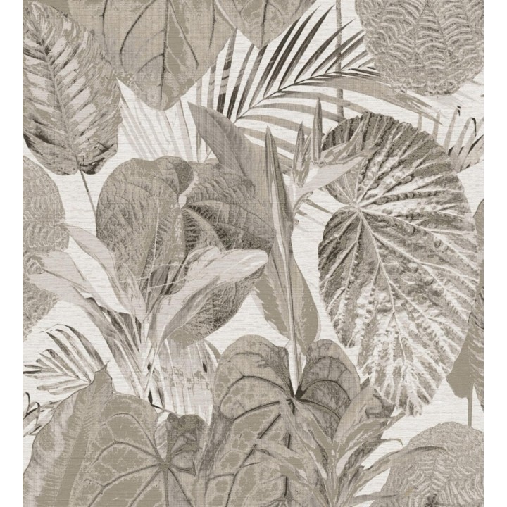 Papel pintado de hojas grandes tropicales en tonos beige - Makira Vibes 683317