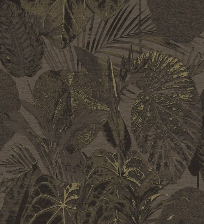 Papel pintado de hojas grandes tropicales en tonos marrones - Makira Vibes 683318