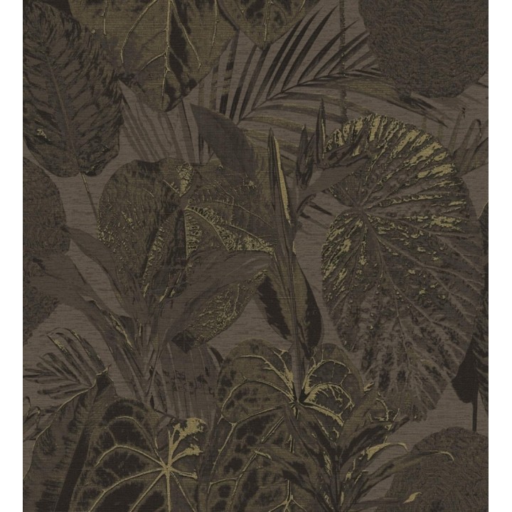 Papel pintado de hojas grandes tropicales en tonos marrones - Makira Vibes 683318