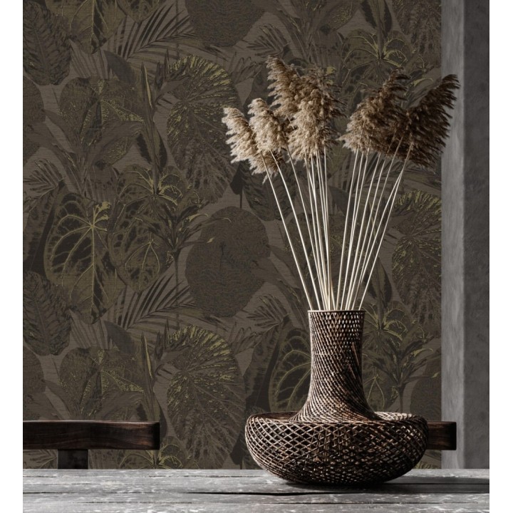 Papel pintado de hojas grandes tropicales en tonos marrones - Makira Vibes 683318
