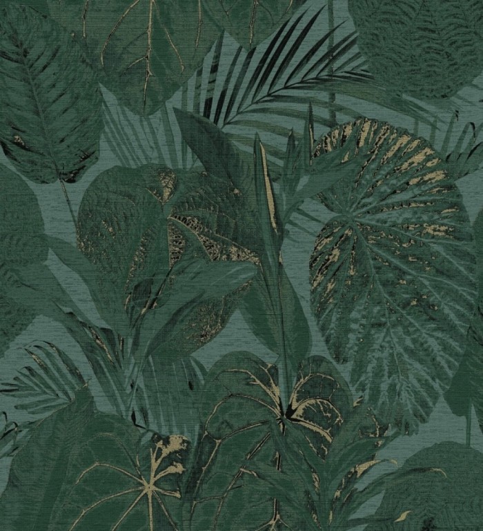 Papel pintado de hojas grandes tropicales en tonos verde oscuro - Makira Vibes 683319
