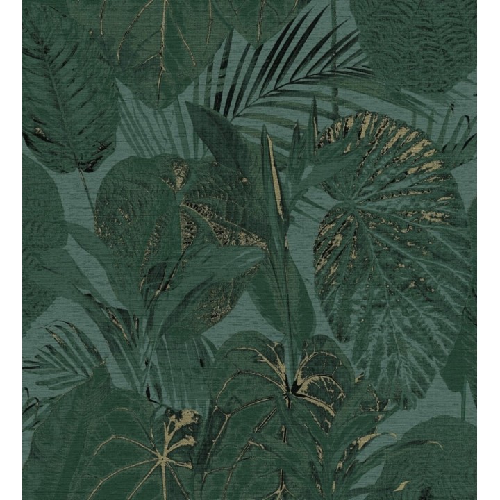 Papel pintado de hojas grandes tropicales en tonos verde oscuro - Makira Vibes 683319
