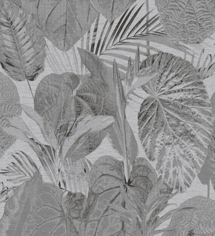 Papel pintado de hojas grandes tropicales en tonos grises - Makira Vibes 683321