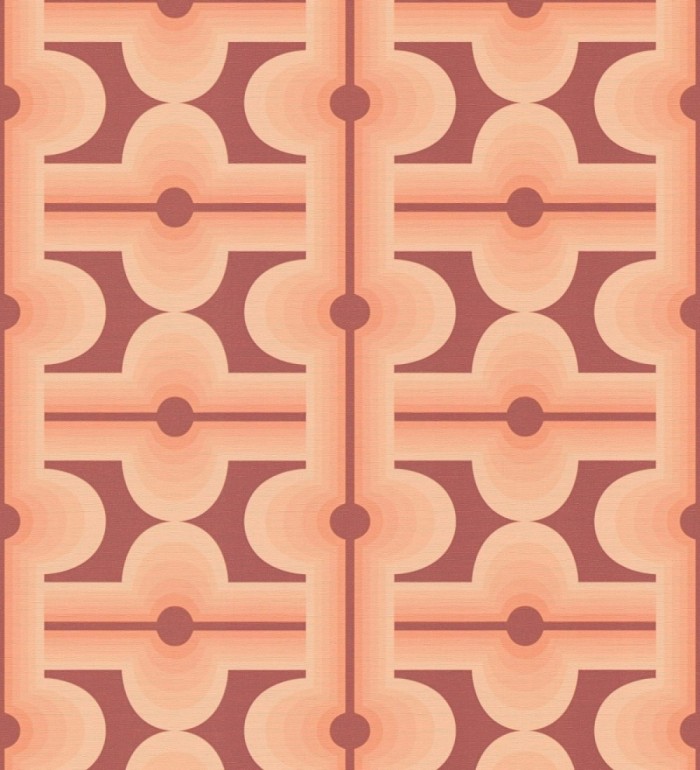 Papel pintado geométrico estilo retro de los años 70 tonos coral - Otto Eclectic 683333