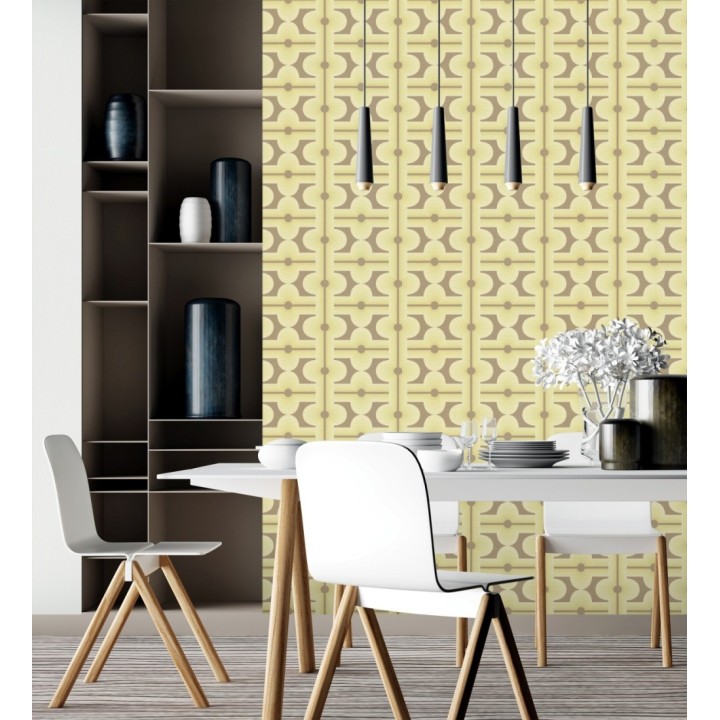 Papel pintado geométrico estilo retro de los años 70 tonos verde oliva - Otto Eclectic 683334