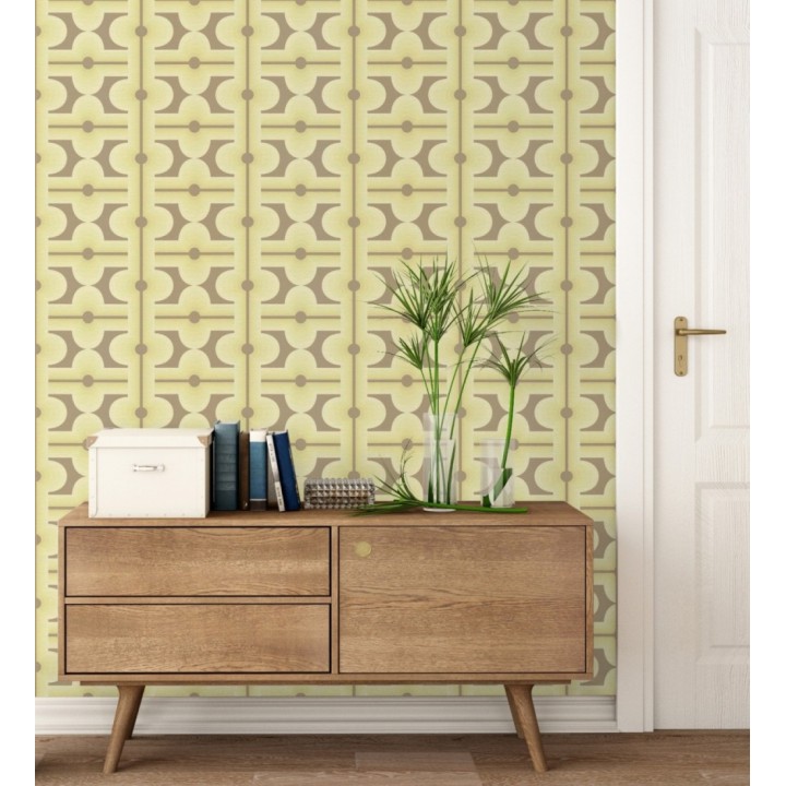 Papel pintado geométrico estilo retro de los años 70 tonos verde oliva - Otto Eclectic 683334