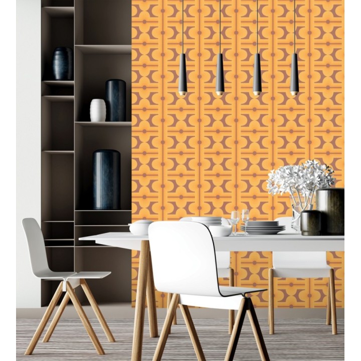 Papel pintado geométrico estilo retro de los años 70 tonos naranja - Otto Eclectic 683335