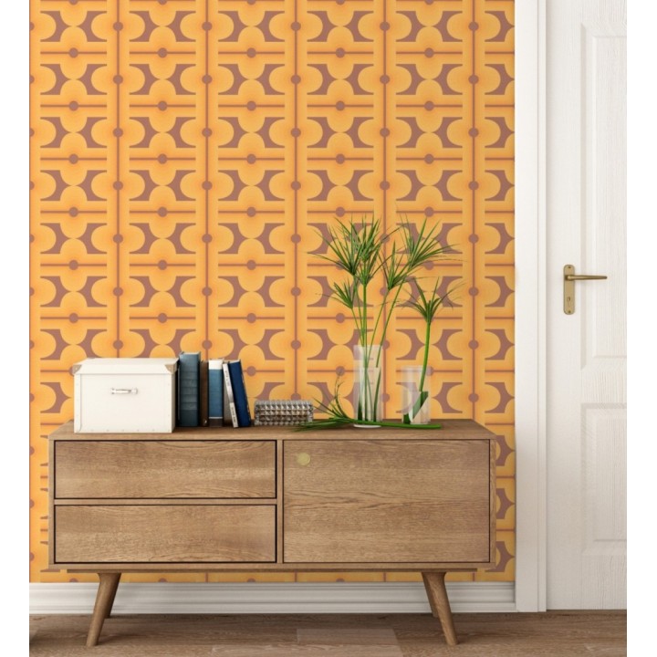 Papel pintado geométrico estilo retro de los años 70 tonos naranja - Otto Eclectic 683335