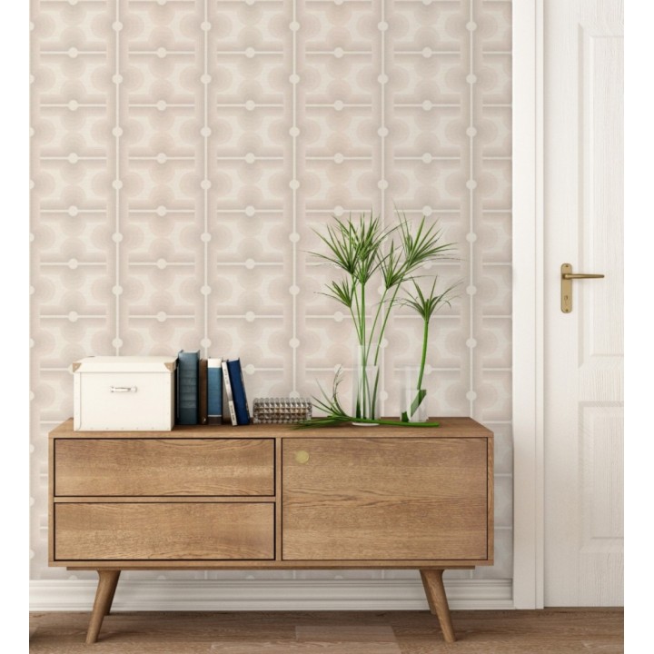 Papel pintado geométrico estilo retro de los años 70 tonos beige - Otto Eclectic 683336